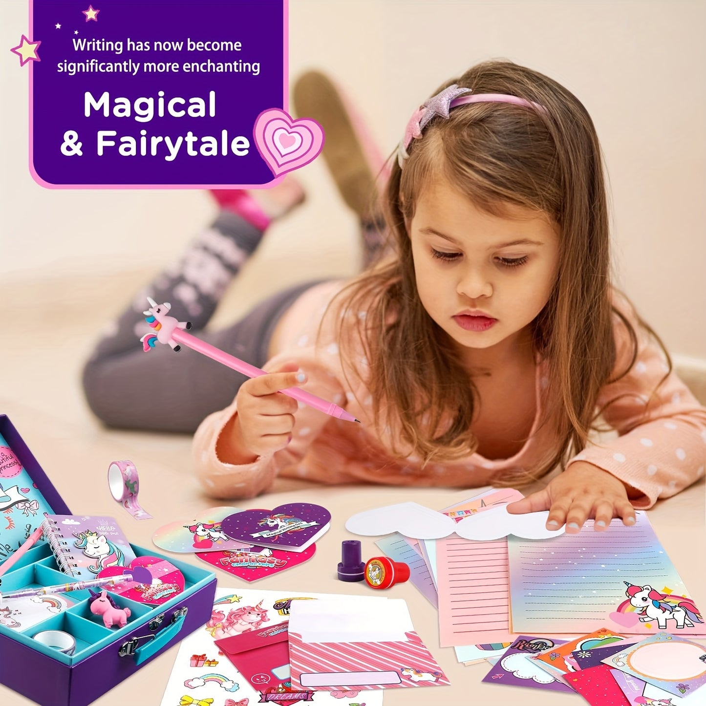 Unicorn Stationery Gift Set - Colorful Journal Diary Kit With Stickers, Pens & Accessories, Perfect Stationary Set For Kids' Birthday Halloween Christmas Presents