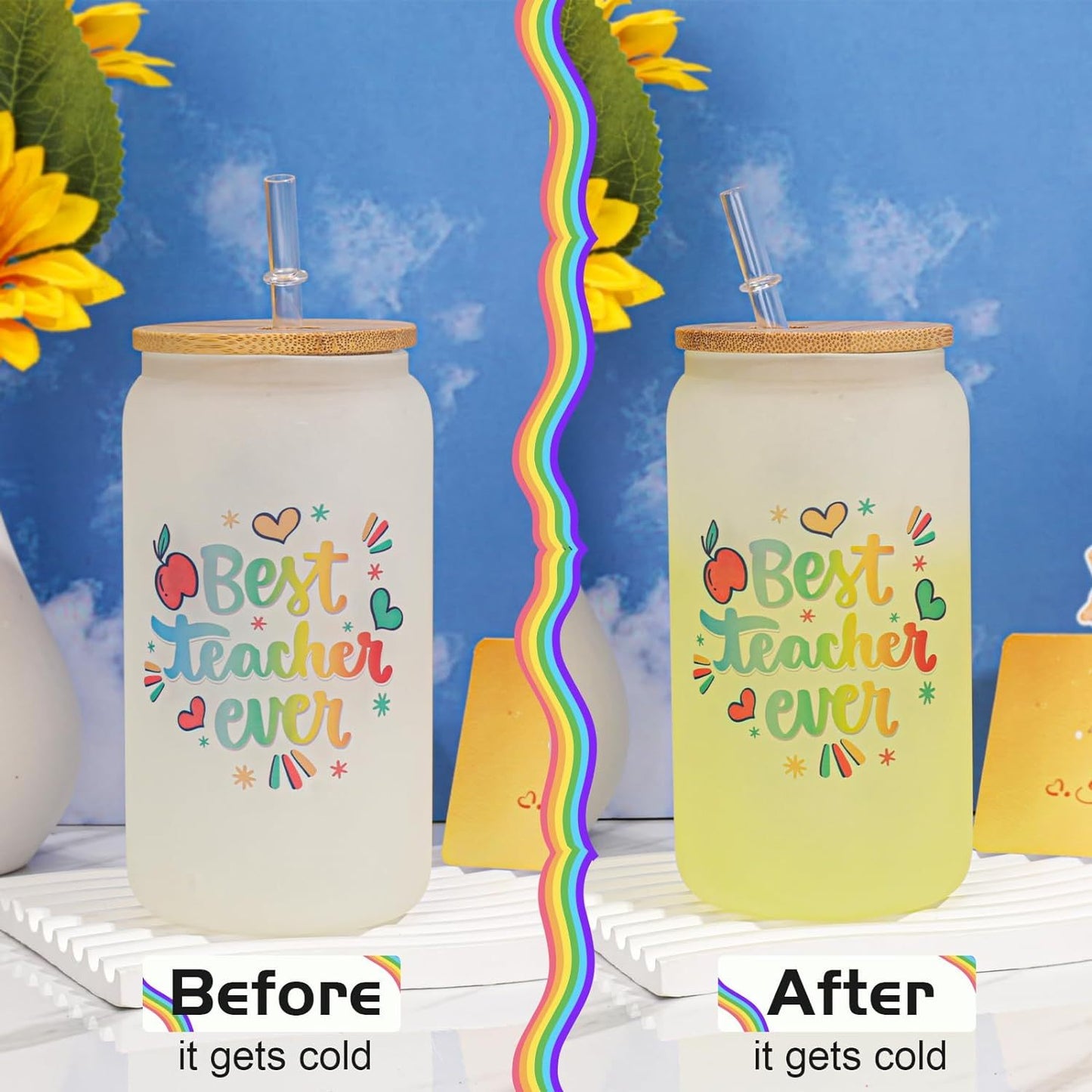 Teacher Appreciation Gifts, Teacher Gifts for Women, Thank You Gifts for Teacher, Best Teacher Gifts from Student, End of Year Teacher Gifts, Color-Changing Cup, Candle, Thank You Card