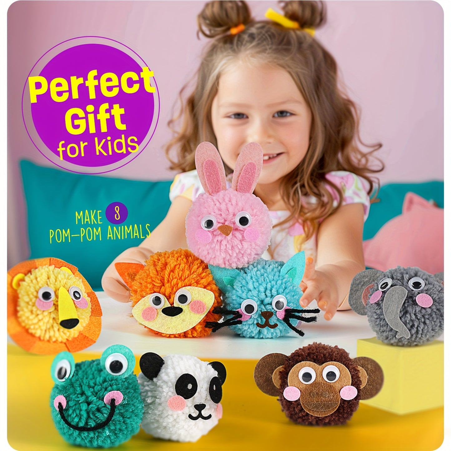DIY Pom Pom Craft Kit Animal Art And Craft Project Plush Crafts for Kids Boys And Girls Ages 6 7 8 9 Toddler Art Activity Gift