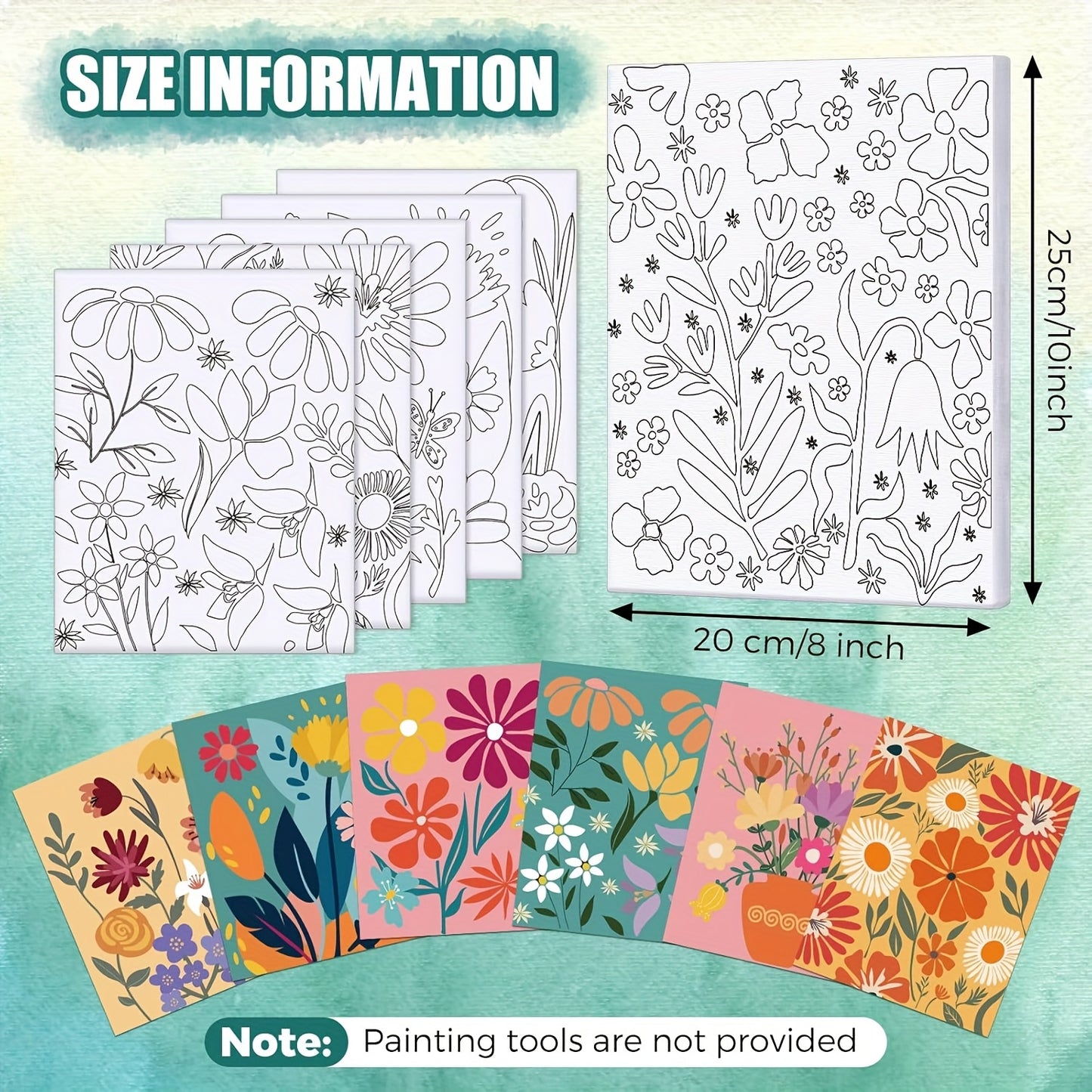 20pcs Stretched Pre Drawn Canvas Afro Queen Black Art for Painting for Adults Outline Pre Drawn Stretched Cotton Canvas to Paint Party Set, 8 X 10''(Floral)