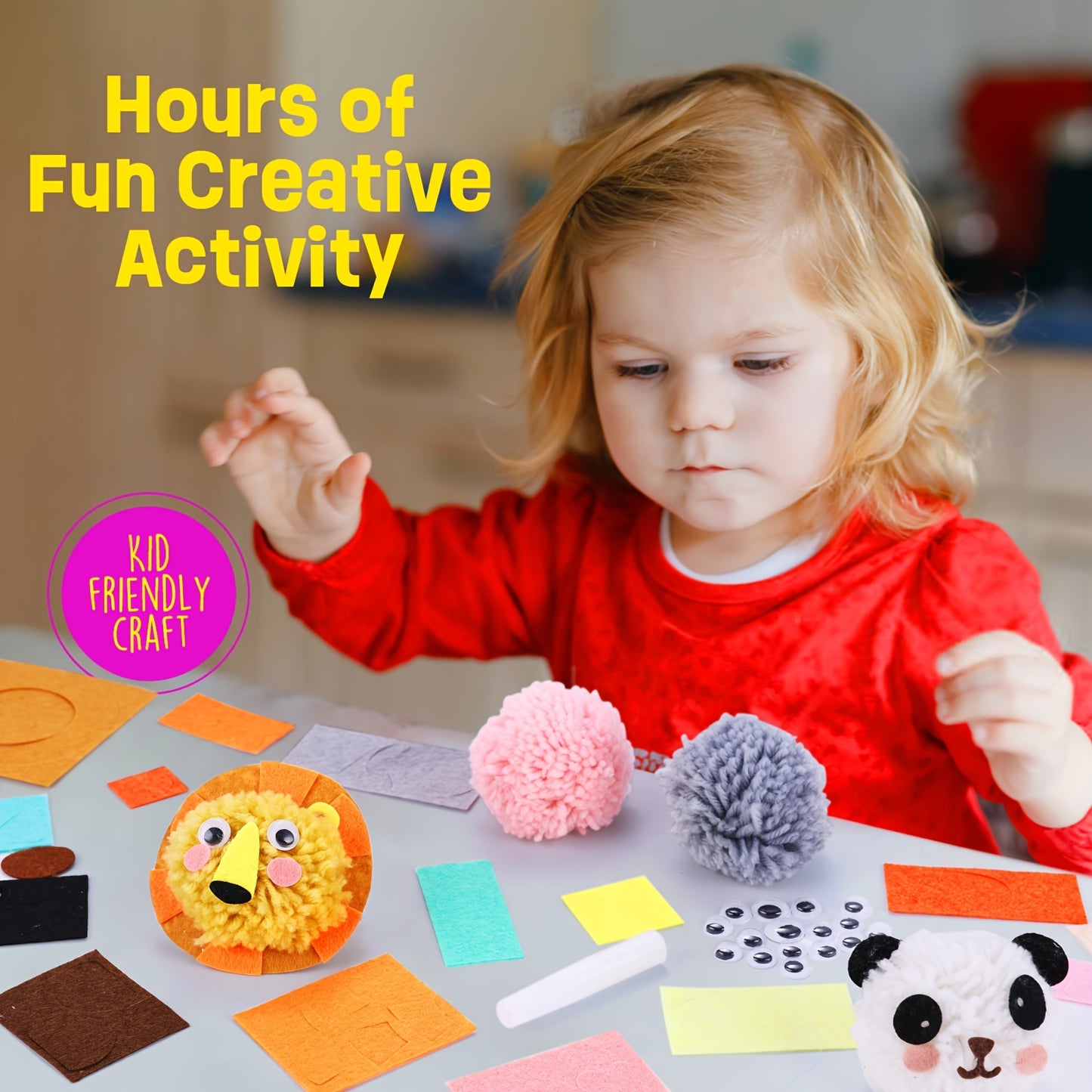 DIY Pom Pom Craft Kit Animal Art And Craft Project Plush Crafts for Kids Boys And Girls Ages 6 7 8 9 Toddler Art Activity Gift