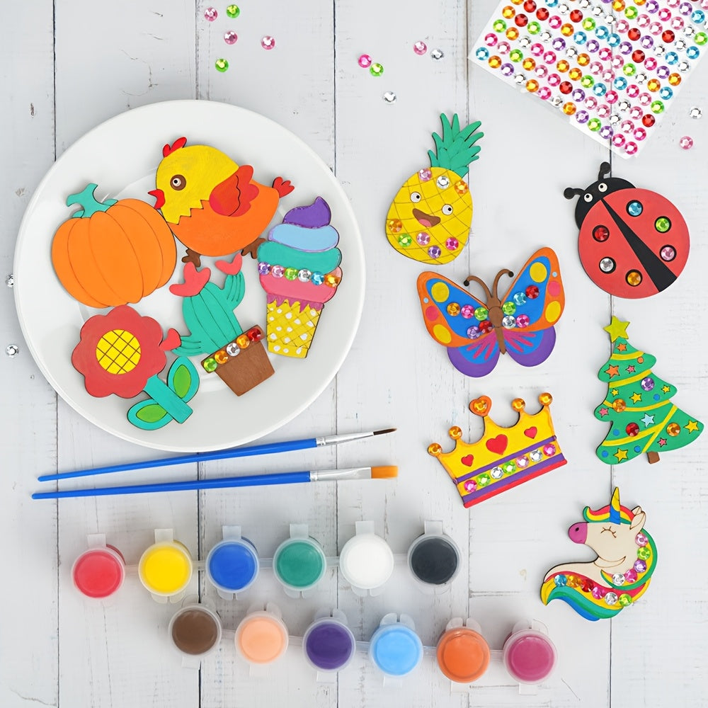 Wooden Magnets Painting Kit - Glow In The Dark - Arts & Crafts Supplies Painting Kit For Kids 6-8 8-12 Family Crafts And Birthday Christmas Activities, Party Favors For Boys Girls Ages 4 5 6 7 8 9
