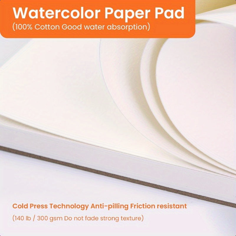 Watercolor Paper Pad 30 Sheets 5x7 100% Cotton Paper Glue Bound 140LB 300GSM Cold Pressed Water Color Paper for Watercolor Drawing Mixed Media Art Journaling 5x7 Inch