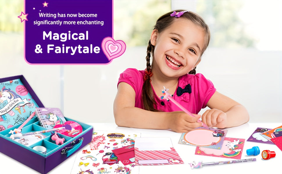 Unicorn Stationery Gift Set - Colorful Journal Diary Kit With Stickers, Pens & Accessories, Perfect Stationary Set For Kids' Birthday Halloween Christmas Presents