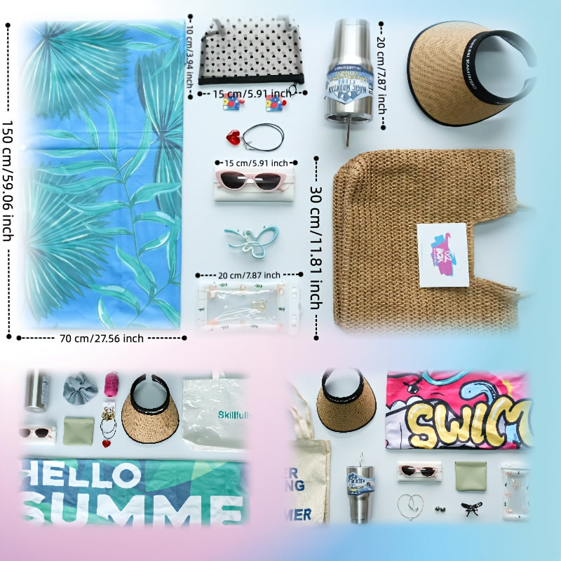 10pcs Tropical Beach Women's Gift Basket, Includes Insulated Cup, Cozy Blanket, Straw Hat, Fashion Fashion Glasses More, Perfect for Beach Days, Birthdays, Easter, Or Get Well Wishes, Ideal for Girlfriend, Mom, Best Friends