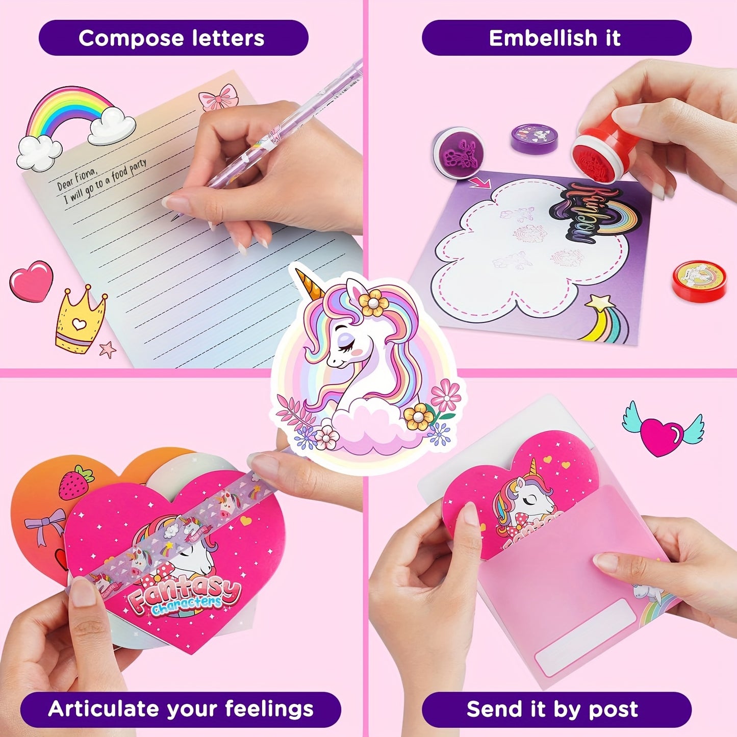 Unicorn Stationery Gift Set - Colorful Journal Diary Kit With Stickers, Pens & Accessories, Perfect Stationary Set For Kids' Birthday Halloween Christmas Presents