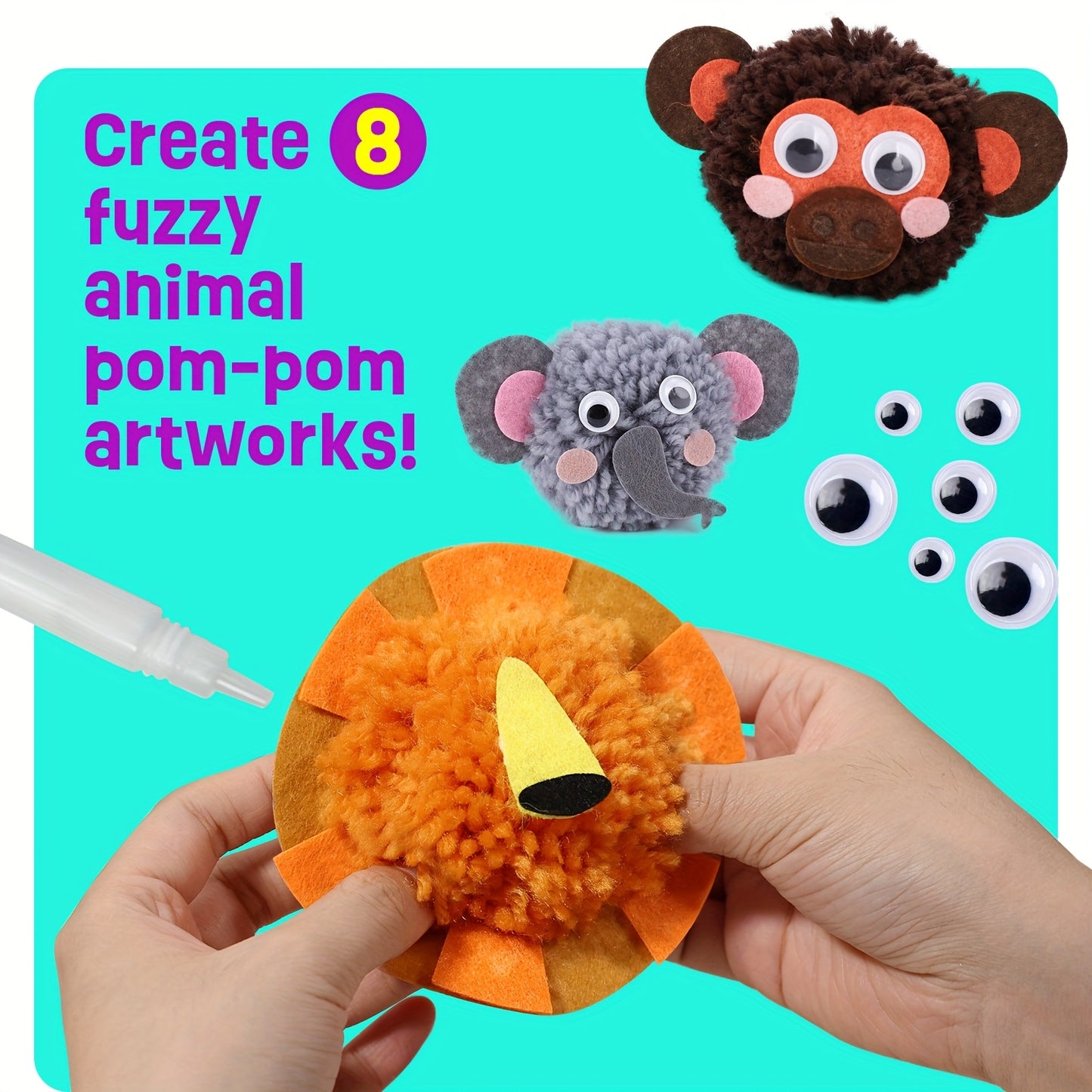 DIY Pom Pom Craft Kit Animal Art And Craft Project Plush Crafts for Kids Boys And Girls Ages 6 7 8 9 Toddler Art Activity Gift