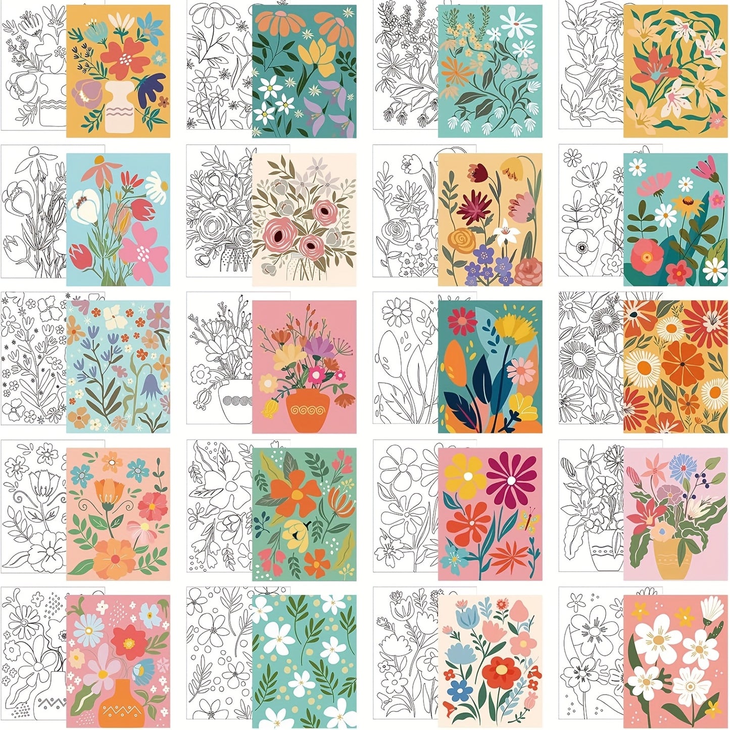 20pcs Stretched Pre Drawn Canvas Afro Queen Black Art for Painting for Adults Outline Pre Drawn Stretched Cotton Canvas to Paint Party Set, 8 X 10''(Floral)