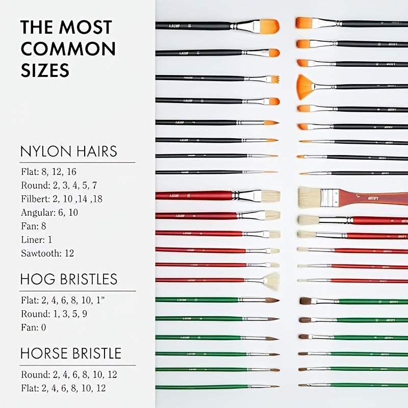 ARTIFY 41pcs Professional Paint Brush Set with Fine Point, Quick Drying Wood Handles, Premium Hog Bristle & Horse Hair, Nylon Brushes, Long Handle, Canvas Roll Case for Acrylic, Watercolor, Gouache