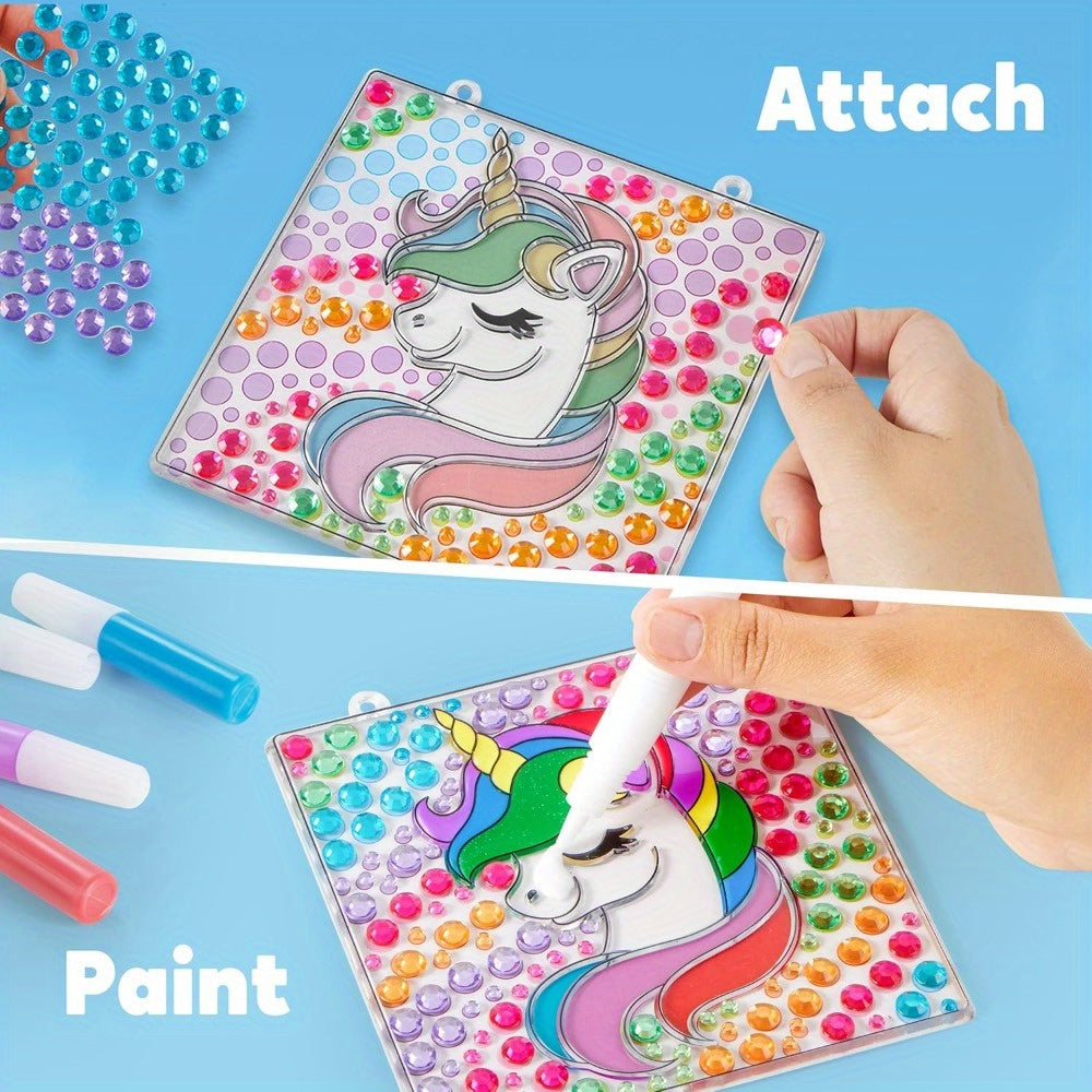 2-in-1 Gems and Gels Suncatcher, 4pcs Window Art, 2 Ways to Play Diamond and Gels, Arts & Crafts Toys for Boys Girls, Christmas Birthday Gifts for Youngsters Age 6 and Up
