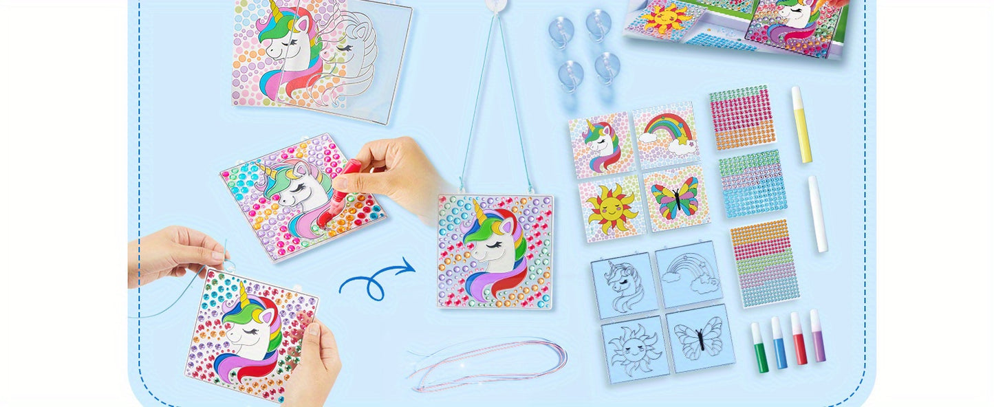 2-in-1 Gems and Gels Suncatcher, 4pcs Window Art, 2 Ways to Play Diamond and Gels, Arts & Crafts Toys for Boys Girls, Christmas Birthday Gifts for Youngsters Age 6 and Up