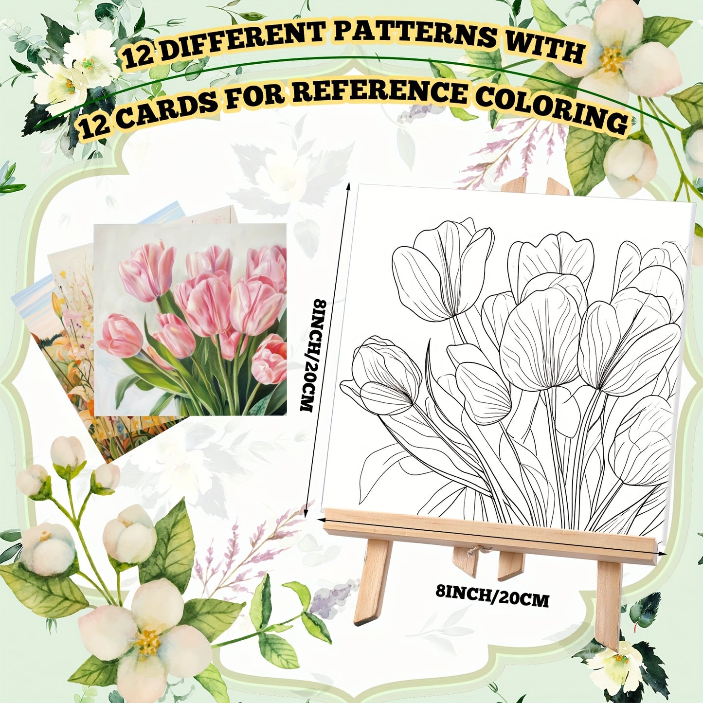 2 Pre Drawn Canvases, Suitable For Adult Painting, 8 X 8 Inch Canvas Painting Set, Stretch Canvas, With Drawing, Can Be Painted Directly, Beginner Artist Date Night Party Supplies (flowers)