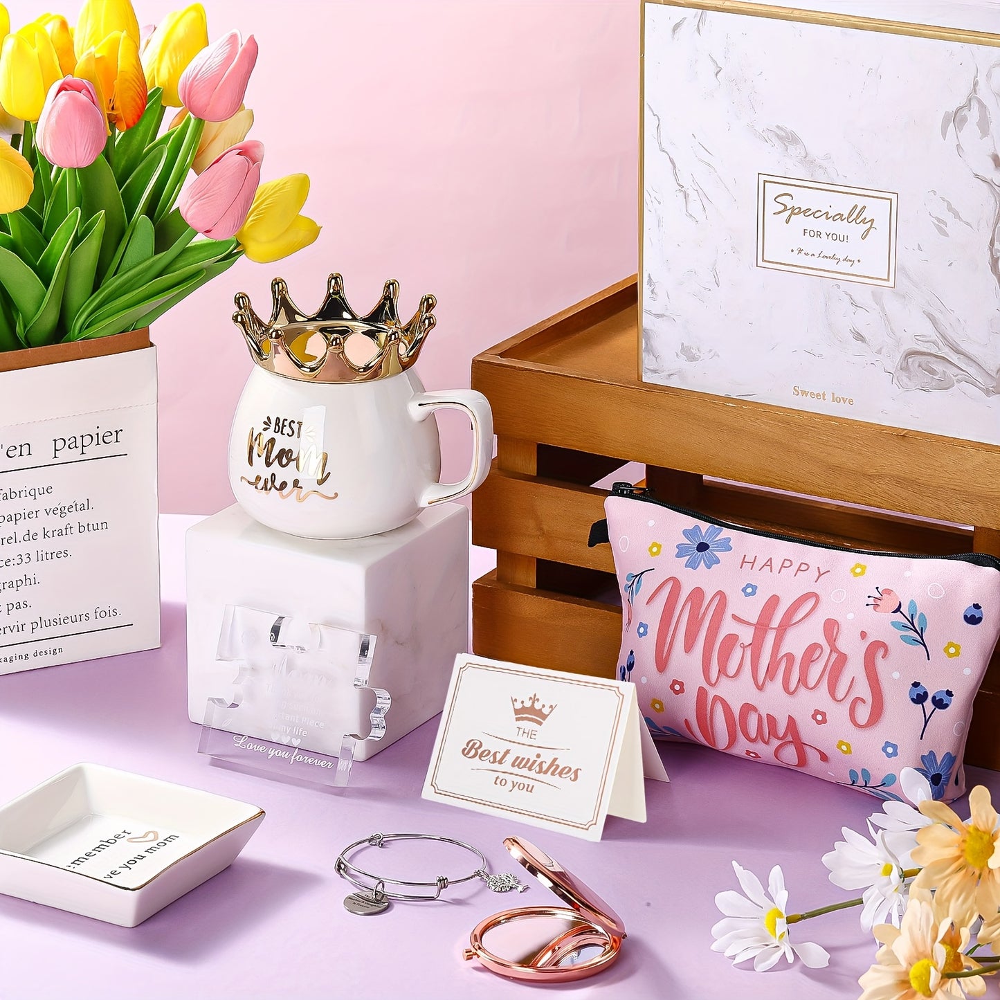 8pcs Valentines Gifts for Mom From Daughter Son Mothers Day Gift Ideas Mothers Day Gifts for Wife Mom Birthday Gifts Set Pink Best Mom Ever Gifts Idea for New Mom Wife