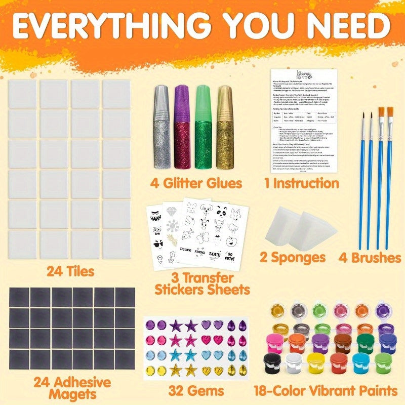 1 set 24 Magnetic Mini Tiles Art Kit, Creativity DIY Paint, Arts and Crafts, DIY Supplies for Party Favors, Family Activity, Birthday Present, Toys Gifts