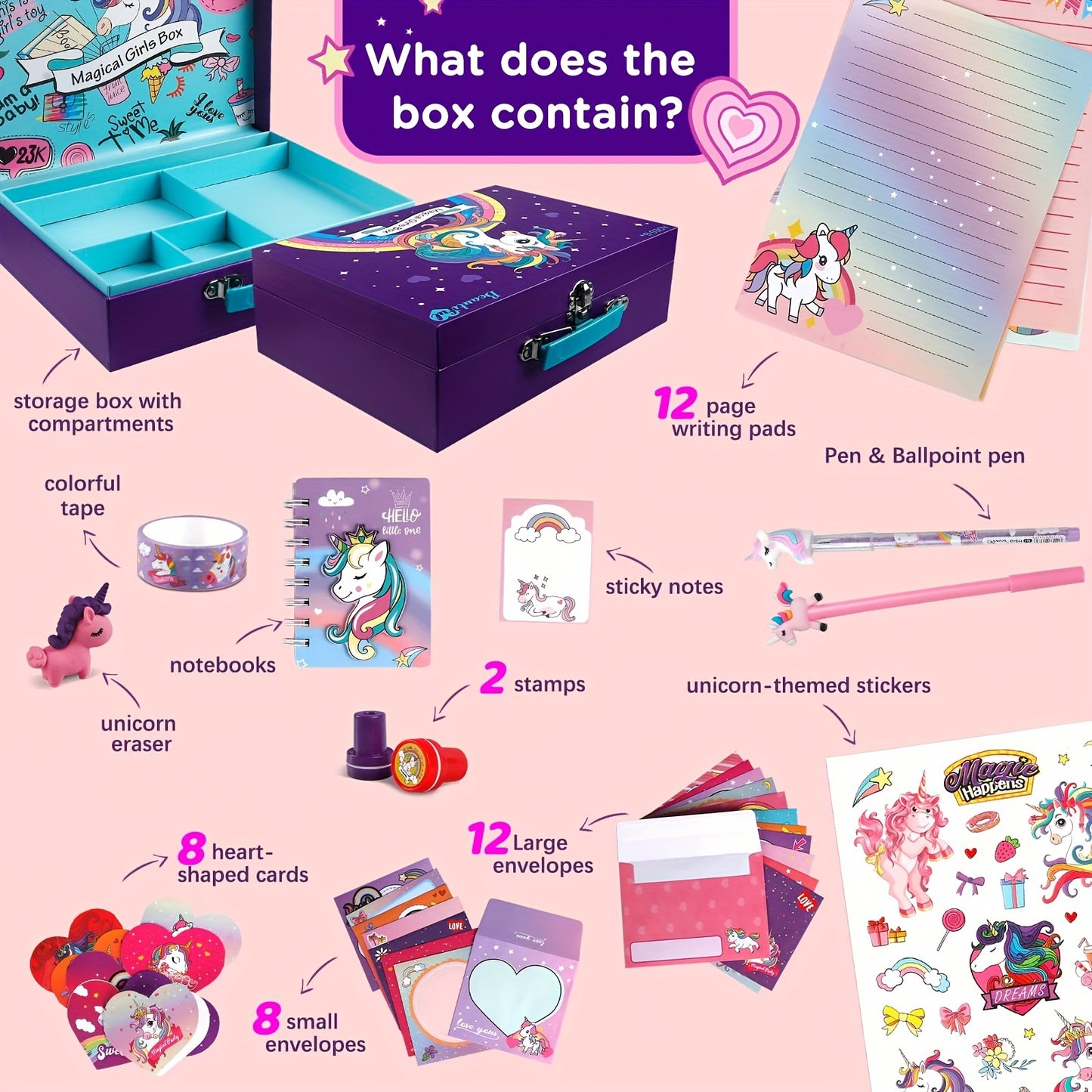 Unicorn Stationery Gift Set - Colorful Journal Diary Kit With Stickers, Pens & Accessories, Perfect Stationary Set For Kids' Birthday Halloween Christmas Presents