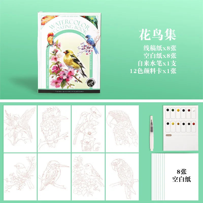 Bview Art Travel Watercolor Painting Set with Tri-Fold Book, Built-in 12 Colors & Stress Relief Note Paper for DIY Art Therapy