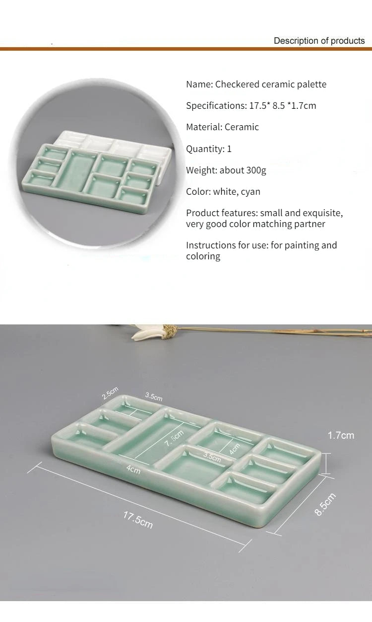 Ceramic Square Palette Multi-grid Watercolor Oil Paint Tray Adult Beginner Portable Art Supplies Jingdezhen Firing