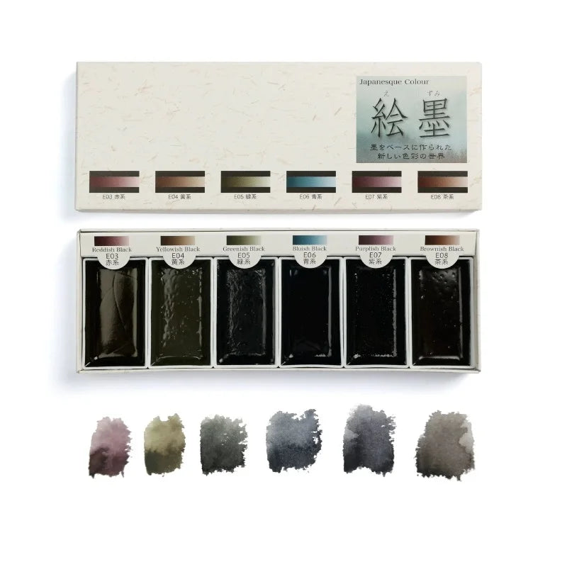 Japan Boku-Undo E-Sumi Pearl Mineral Watercolor Paint 6 Colors Set Painting Nail Watercolor Paint Brush Art Drawing Supplies