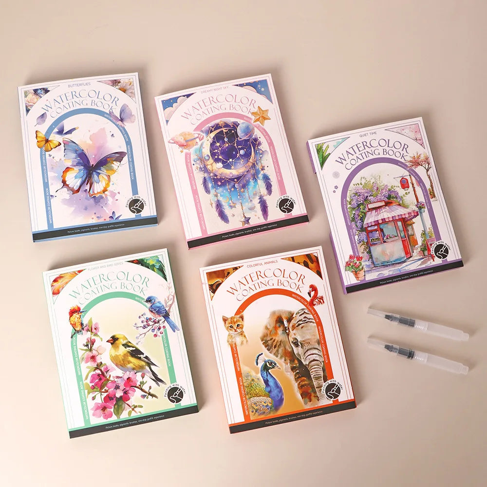 Bview Art Travel Watercolor Painting Set with Tri-Fold Book, Built-in 12 Colors & Stress Relief Note Paper for DIY Art Therapy