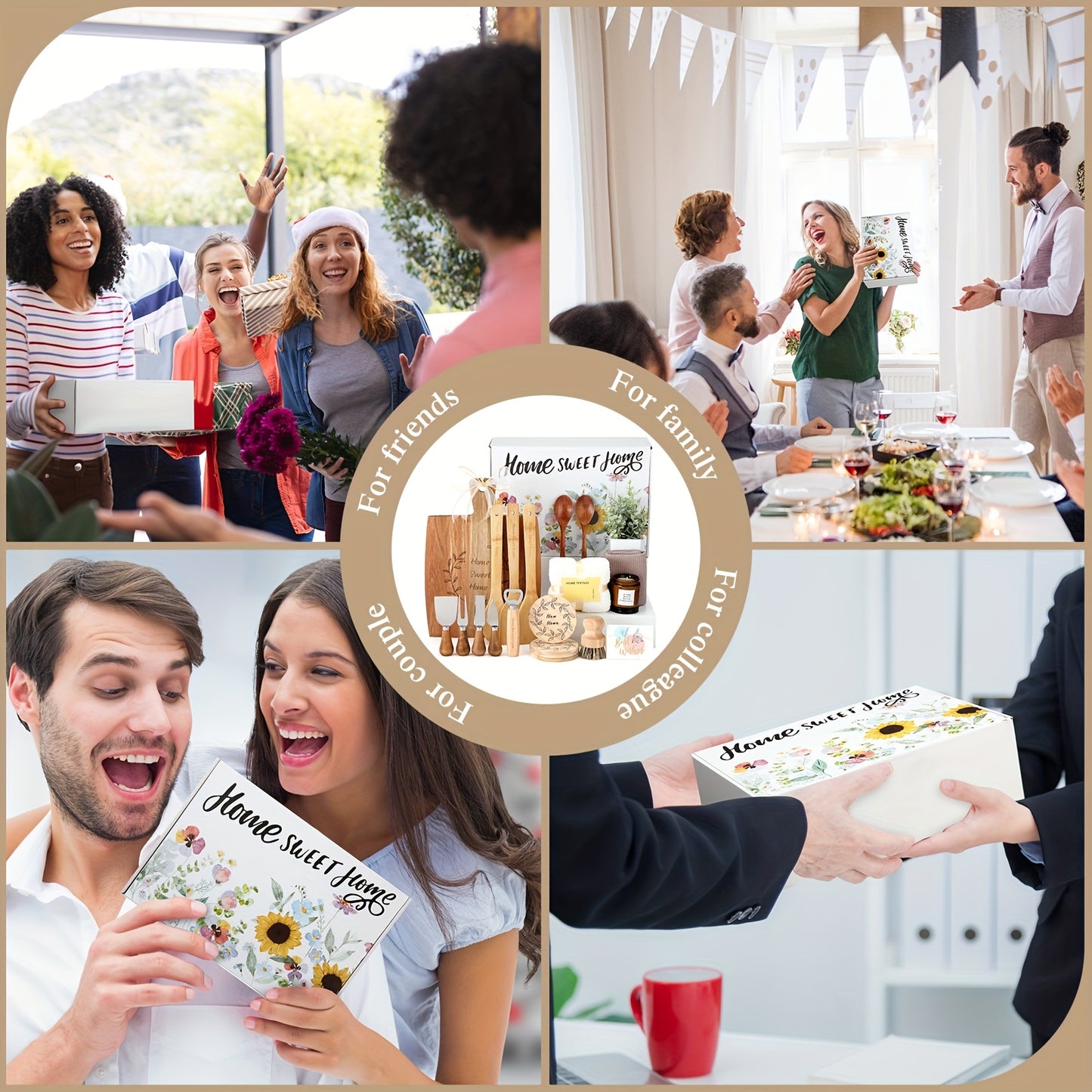24pcs House Warming Gifts New House Housewarming Gifts Home Gifts for Home First Home Gift Ideas Wooden Serving Board for Home Newlywed Couple Friends New Homeowner Gift Multi Item Party Gift Bag