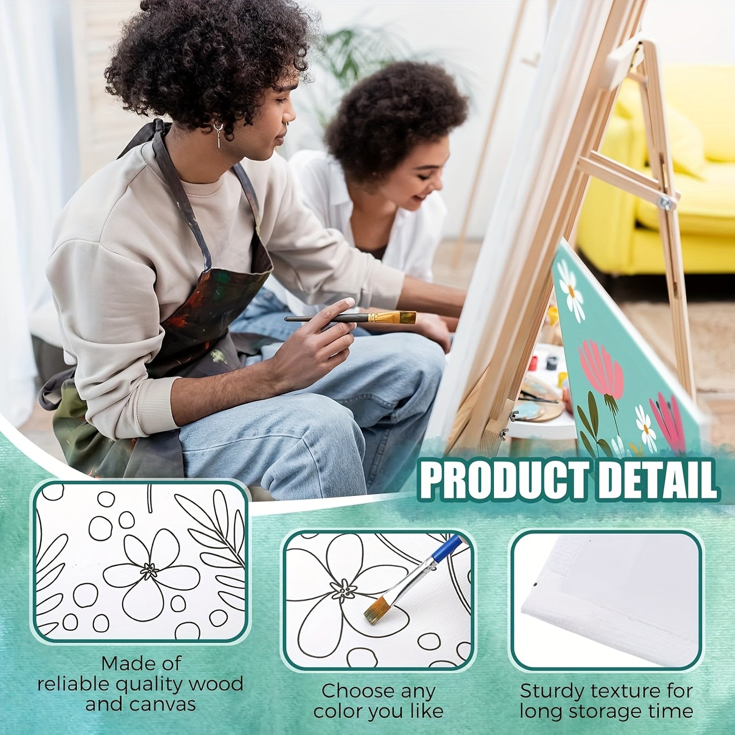 20pcs Stretched Pre Drawn Canvas Afro Queen Black Art for Painting for Adults Outline Pre Drawn Stretched Cotton Canvas to Paint Party Set, 8 X 10''(Floral)
