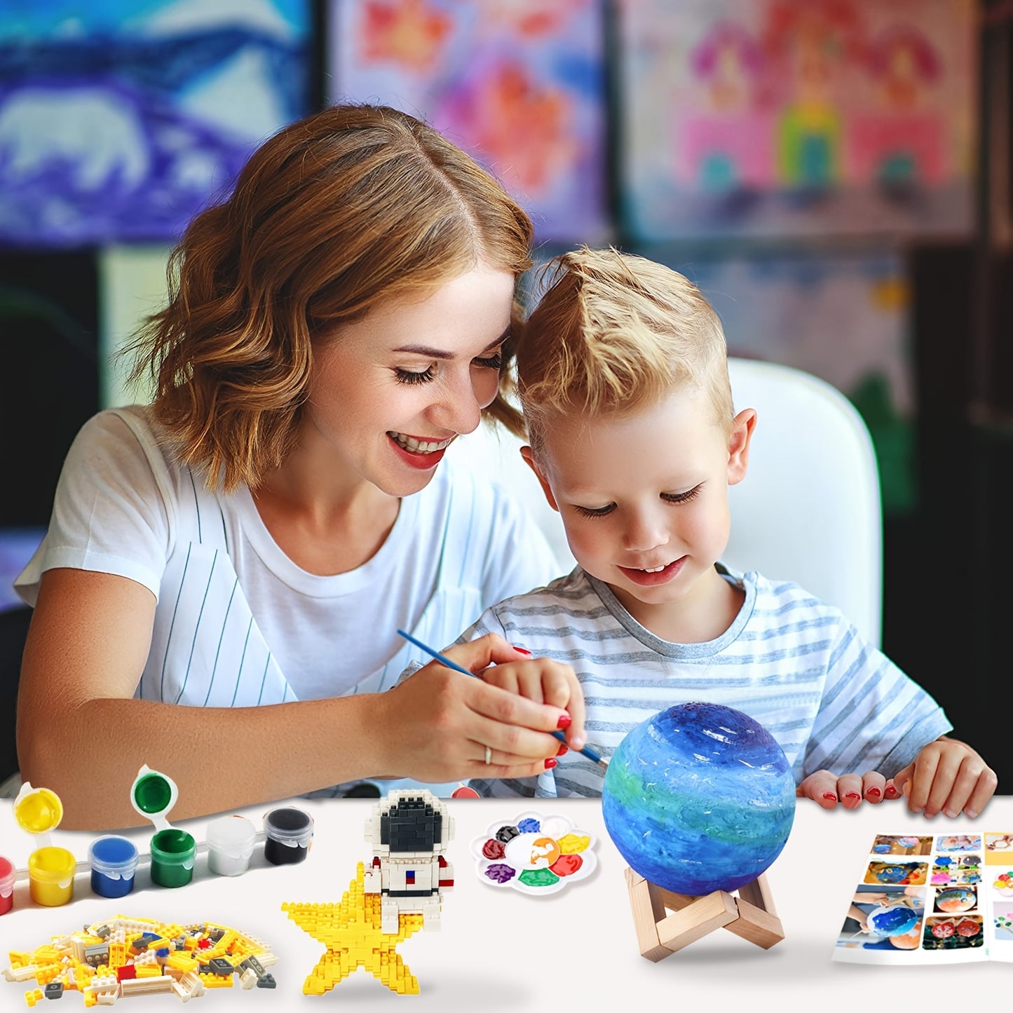 Paint Your Own Moon Lamp Kit, DIY 3D Planet Lamp Drawing & Painting Kit, Arts & Crafts Kit School Supplies for Boys Girls, Back to School Activities Kits for Youngsters Ages 6-12+, Valentines Easter Gifts