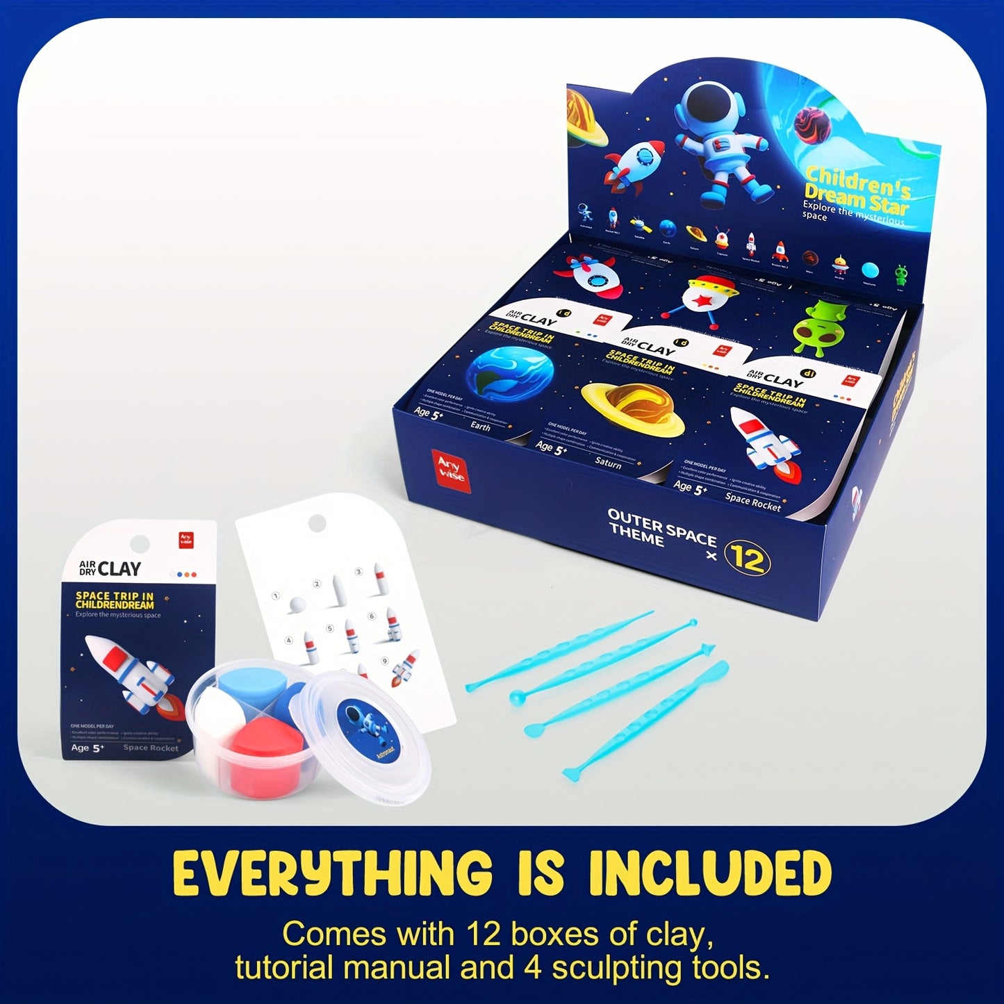 Air Dly Clay Kit, Space Trip In Childrendream Air Drying Clay For Kids 12 Boxes, DIY Magic Clay Set, Ultra Light Modeling Clay, Air Drying Clay Process Easy To Use Accessories, Tools