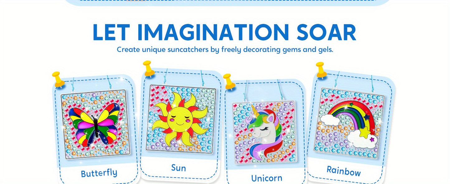 2-in-1 Gems and Gels Suncatcher, 4pcs Window Art, 2 Ways to Play Diamond and Gels, Arts & Crafts Toys for Boys Girls, Christmas Birthday Gifts for Youngsters Age 6 and Up