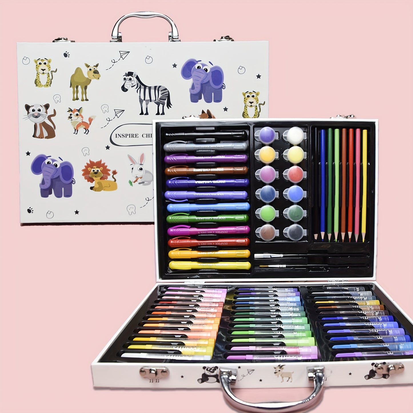 Inspiration Art Case Coloring Set - ZOO Animals, Art Supplies Set, Drawing Carrying Case Gift, 132pcs Art Set, Deluxe Professional Color Set, Creating Gift Box, Art Set Crafts Drawing Painting