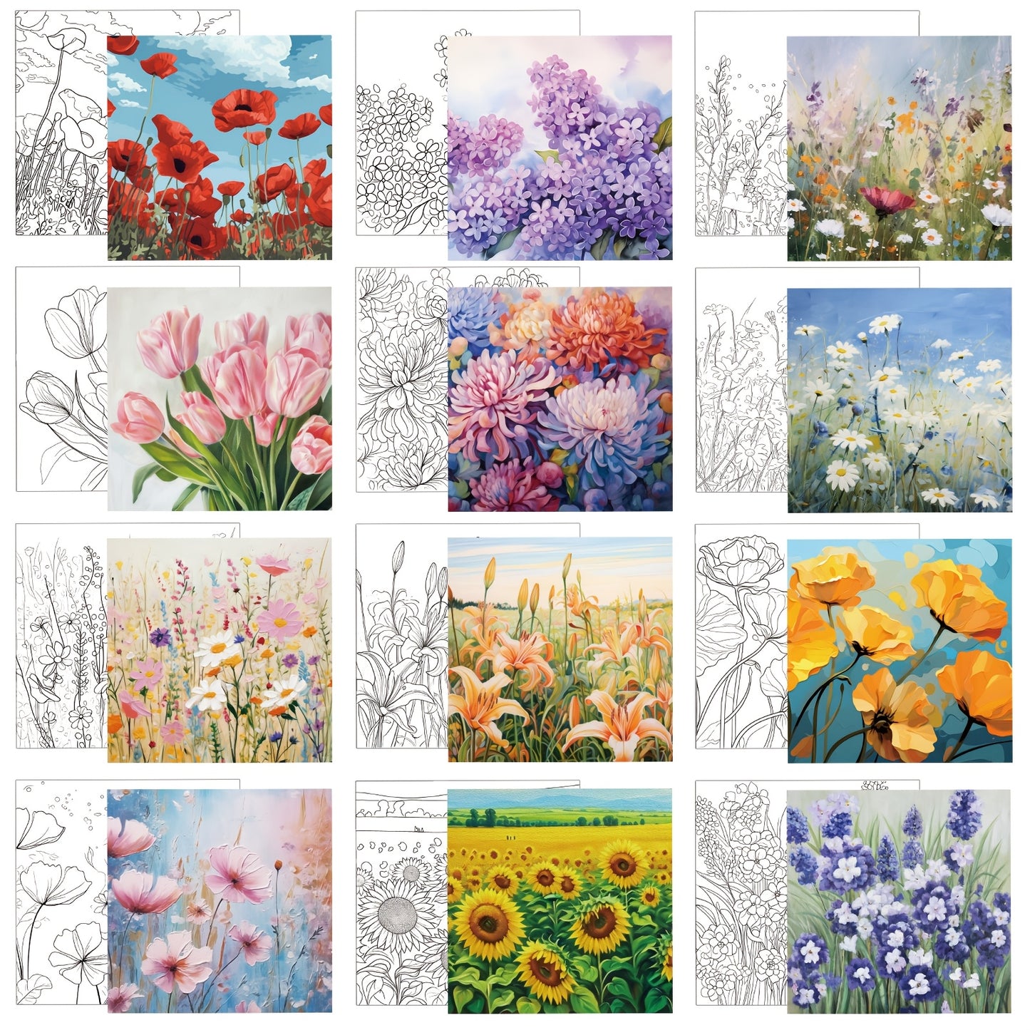 2 Pre Drawn Canvases, Suitable For Adult Painting, 8 X 8 Inch Canvas Painting Set, Stretch Canvas, With Drawing, Can Be Painted Directly, Beginner Artist Date Night Party Supplies (flowers)