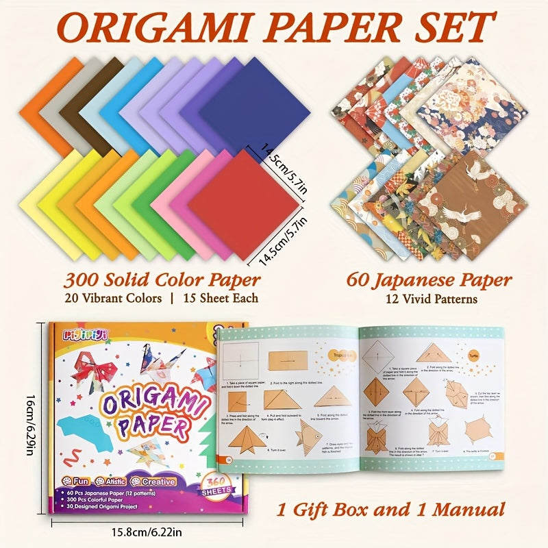 pigipigi Craft Origami Paper for Kids - 360 Sheets Colorful Folding Paper 60 Japanese Patterns 6 Inch Easy Origami Book Beginner Art Project Kit for 4 5 6 Years Old Girl Boy Birthday Gift