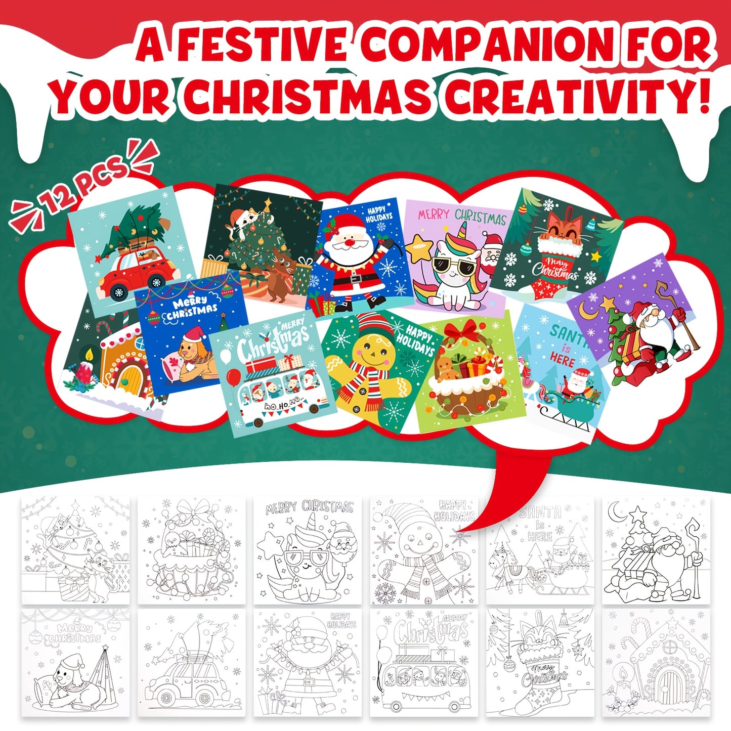 CONDA Pre Printed Canvas For Painting 12pcs 6 X 6 Inch, Pre Drawn Canvas Boards With Christmas Pictures To Paint, Theme Canvas Panels Set, DIY Paint Art Supplies