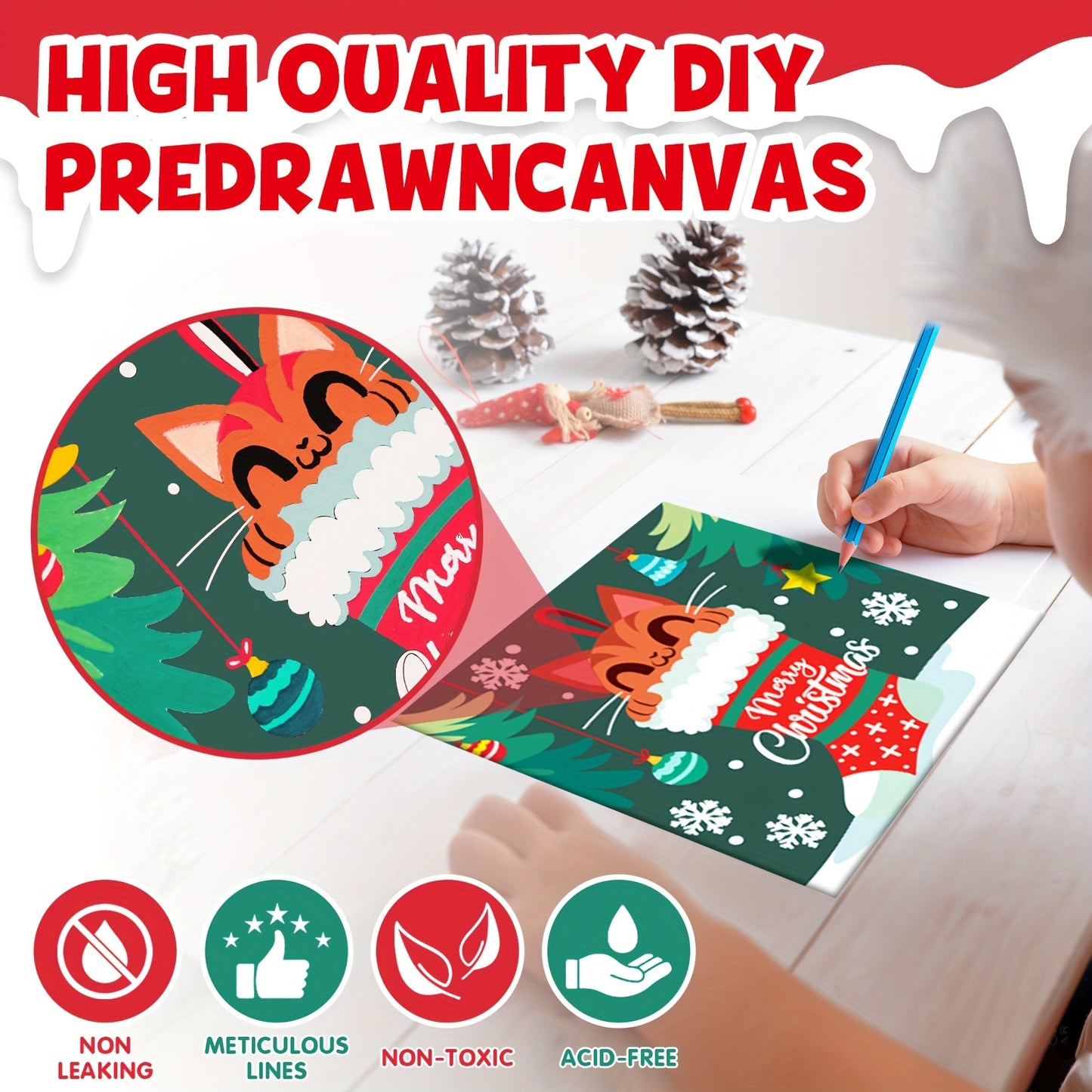 CONDA Pre Printed Canvas For Painting 12pcs 6 X 6 Inch, Pre Drawn Canvas Boards With Christmas Pictures To Paint, Theme Canvas Panels Set, DIY Paint Art Supplies