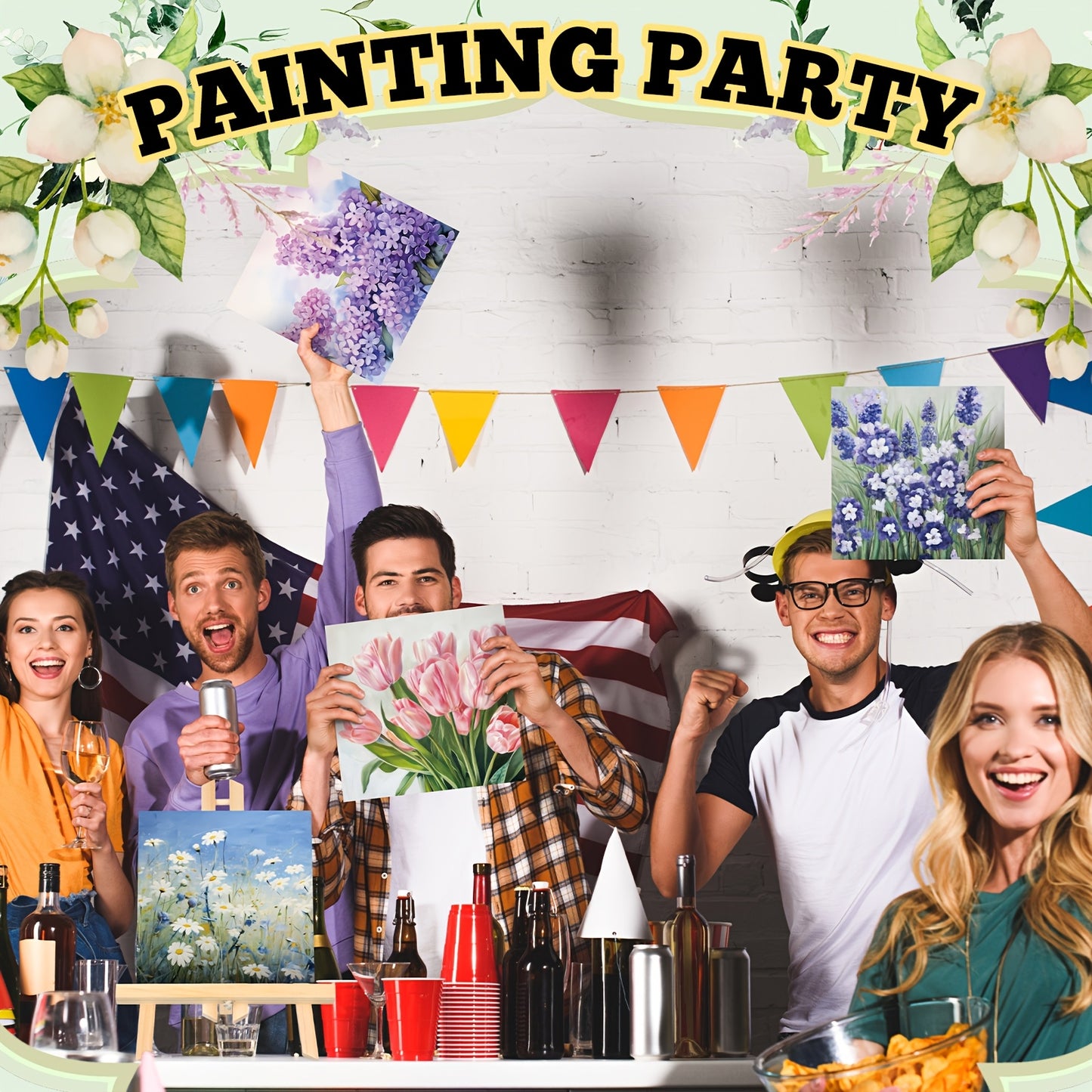 2 Pre Drawn Canvases, Suitable For Adult Painting, 8 X 8 Inch Canvas Painting Set, Stretch Canvas, With Drawing, Can Be Painted Directly, Beginner Artist Date Night Party Supplies (flowers)