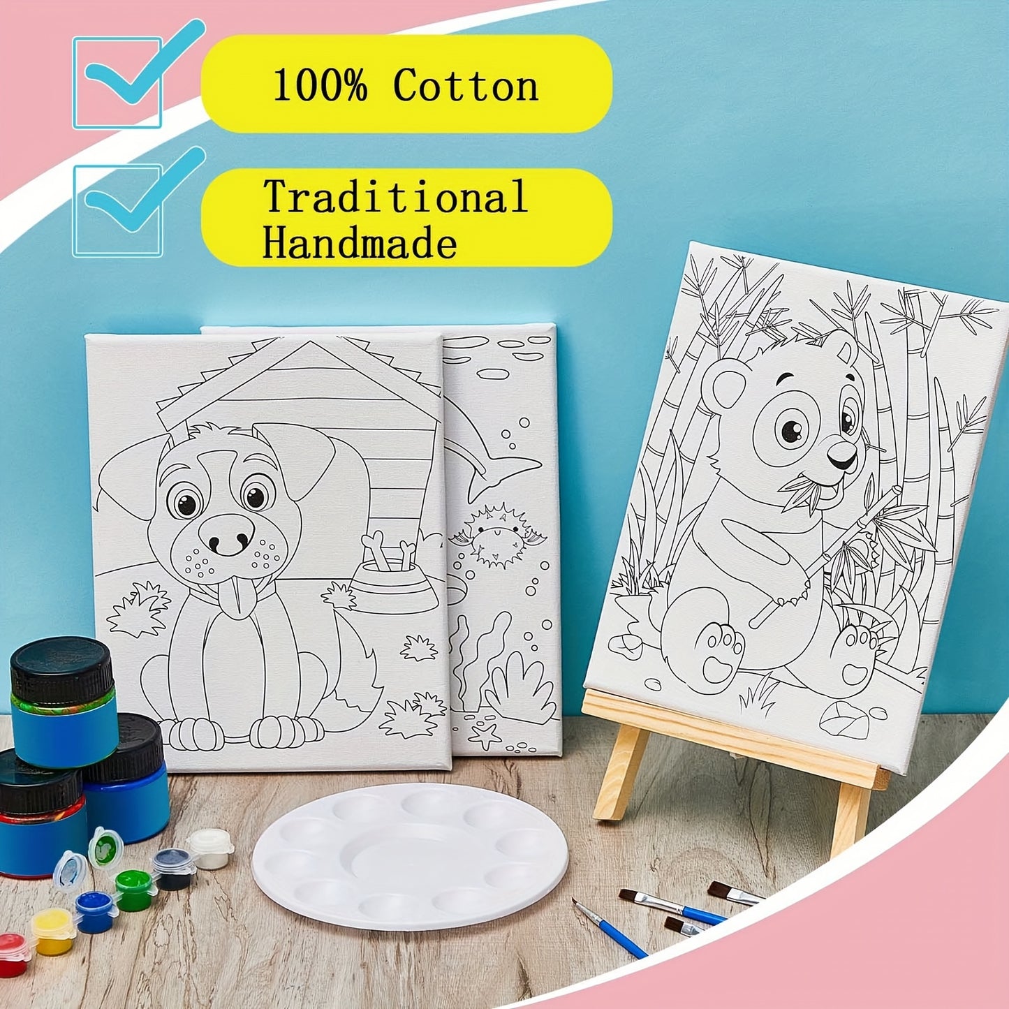 12pcs Pre Drawn Canvas For Painting Pre Printed Cute Bulk Painting Canvas With Pictures To Paint Gift For Valentines Party Favor Activities (Animals, 10" X 8")
