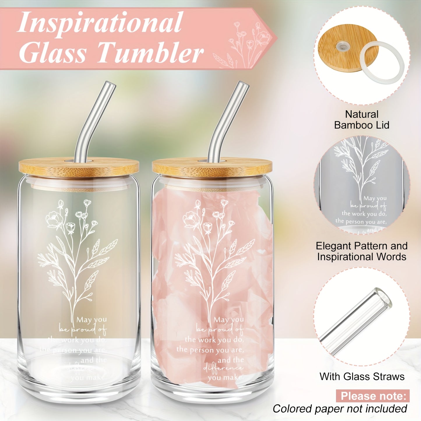 6pcs Employee Appreciation Gift Set for Women Thank You Gift May You Be Proud 17oz Aesthetic Glass Tumbler Makeup Bag Journal Ballpoint for Teacher Nurse Lady Business