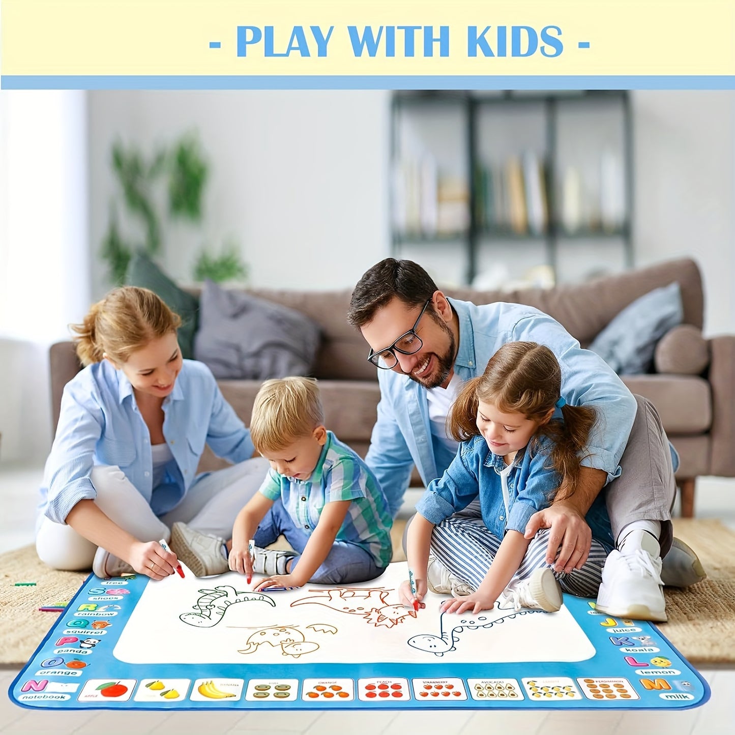 Children's Water Drawing Mat Set - Mess-Free, Safe, Reusable Drawing Board with 3 Pens, Stamps, Roller, Shape Templates - Perfect Gift for Kids, Portable Fun for Travel