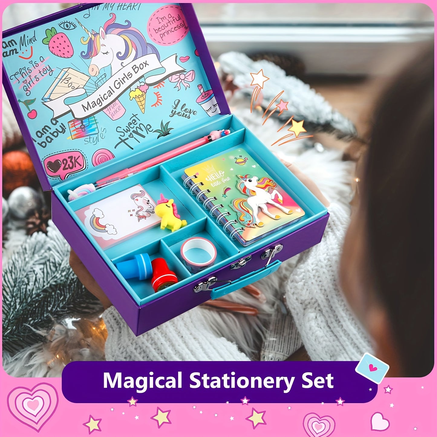 Unicorn Stationery Gift Set - Colorful Journal Diary Kit With Stickers, Pens & Accessories, Perfect Stationary Set For Kids' Birthday Halloween Christmas Presents
