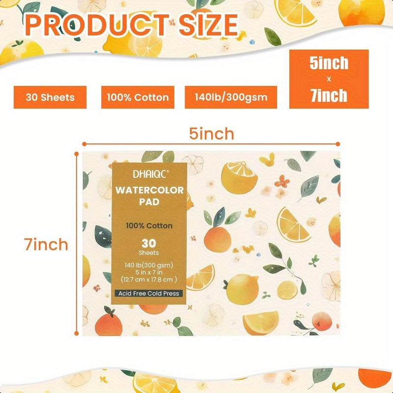 Watercolor Paper Pad 30 Sheets 5x7 100% Cotton Paper Glue Bound 140LB 300GSM Cold Pressed Water Color Paper for Watercolor Drawing Mixed Media Art Journaling 5x7 Inch