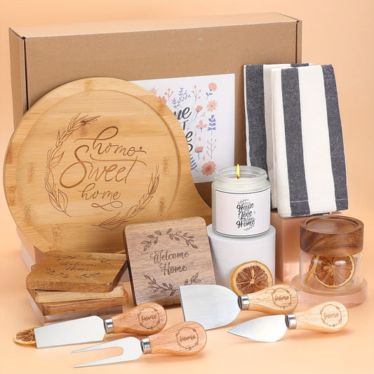 House Warming Gifts New Home, Housewarming Gifts for New House, Housewarming Gift Baskets for Couple, New Home Gifts for Home, Home Sweet Home Bamboo Serving Board Coasters for New Home Couple Women Men