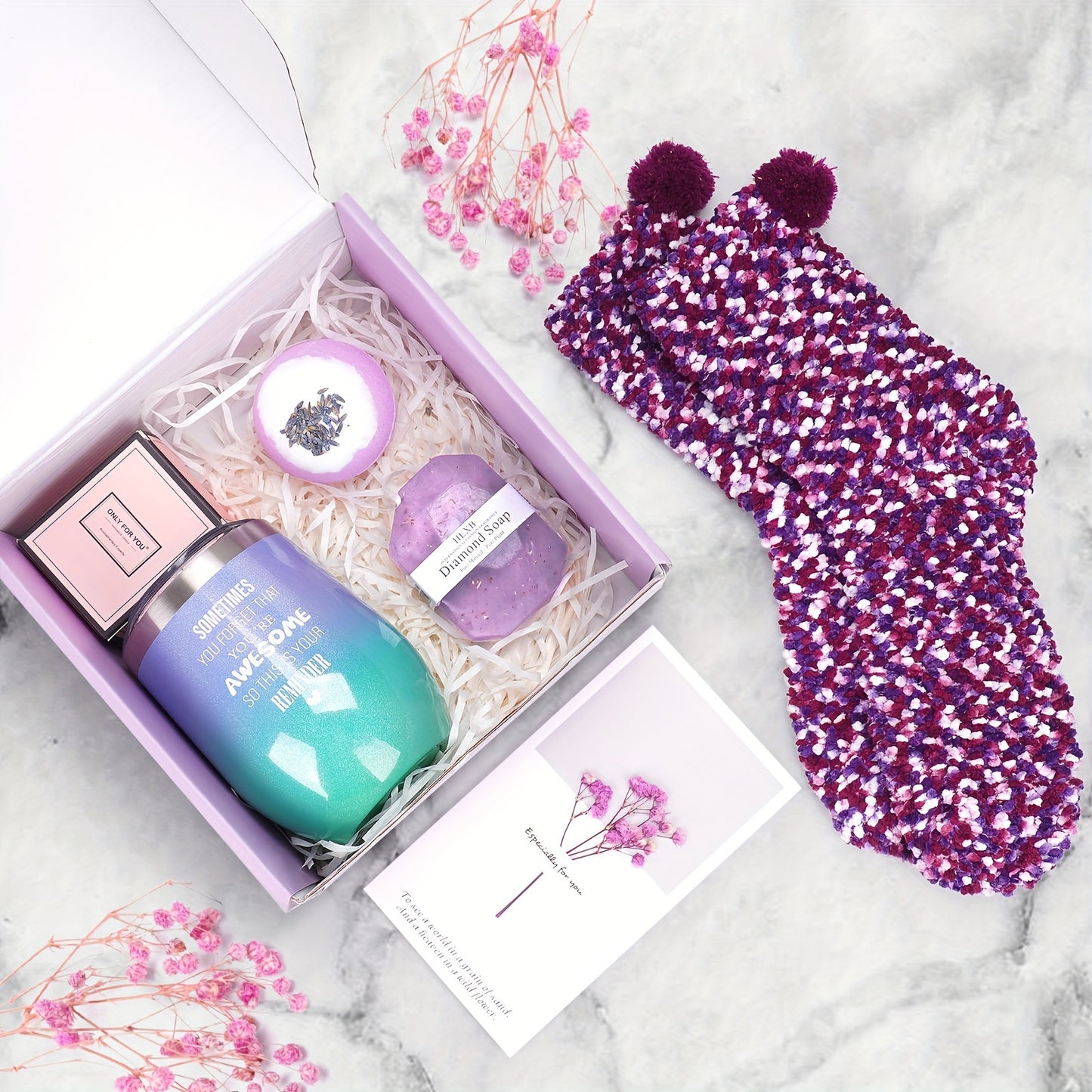 [Lavender Spa Gifts] 6pcs Relaxation Spa Gifts, Lavender Best Friend Female Gift Baskets for Women, Moms Sister Work Bestie Gifts Set