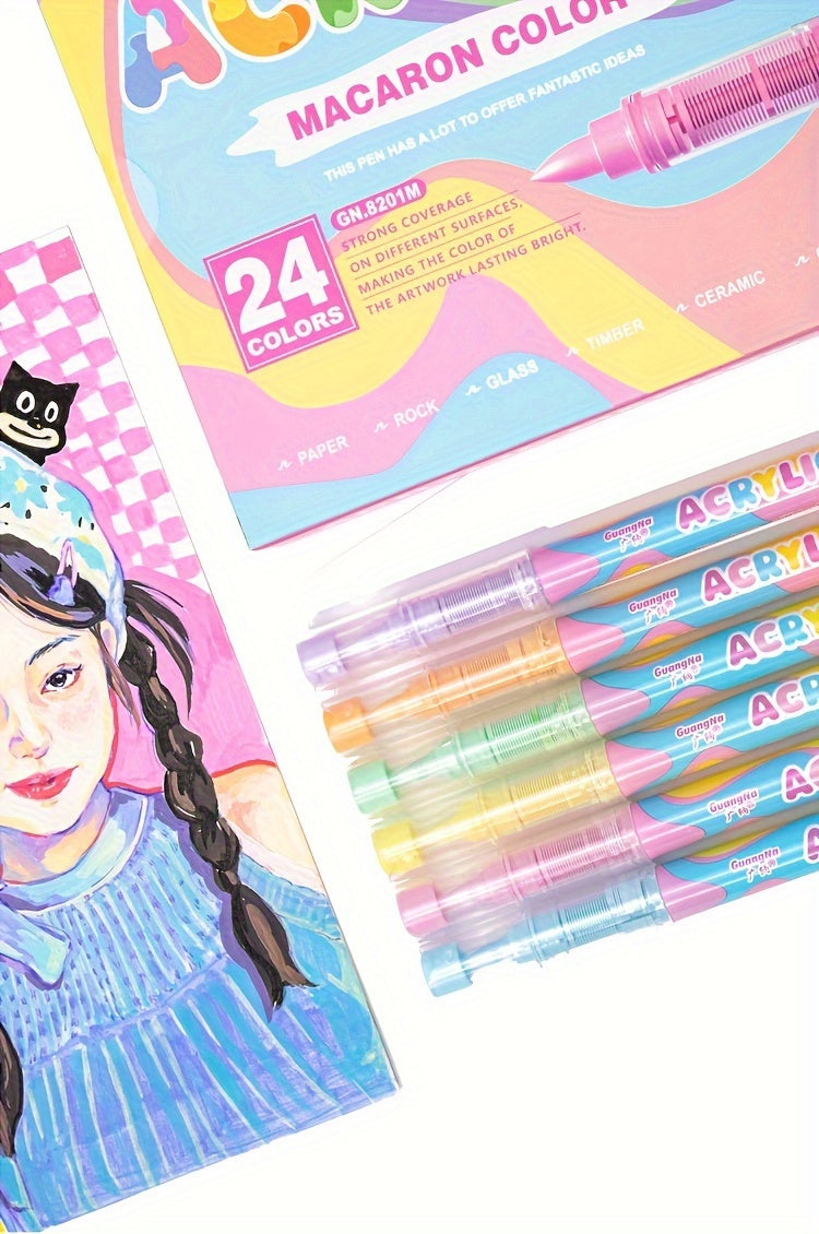 1 Set of 24 Vibrant Colors Soft-Tip Free Press Painting Doodle Overlay Pen - Waterproof, Non-Toxic, and Perfect for Stone, Glass, Ceramic, Easter Eggs, Metal, and Wood