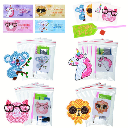 16pcs Cards Painting Kits DIY Beginner Animal Painting Stickers for Exchange Gifts Craft Activity Party Favors, 4 Styles