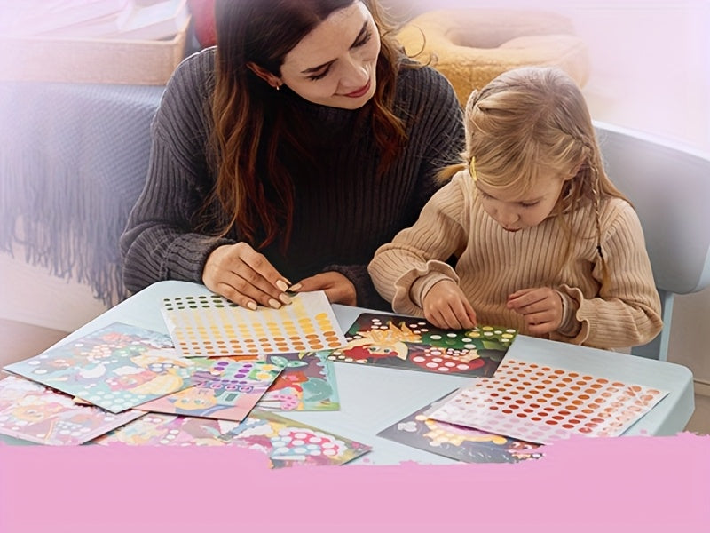 [No Mess | Sticker Art] No Mess Sticker Art | 1 Set Dot Art Activity For Kids | Crafts Supplies, Easter Birthday Gifts, Airplane Travel Toys For Boys & Girls Ages 3, 4, 5, 6, 7