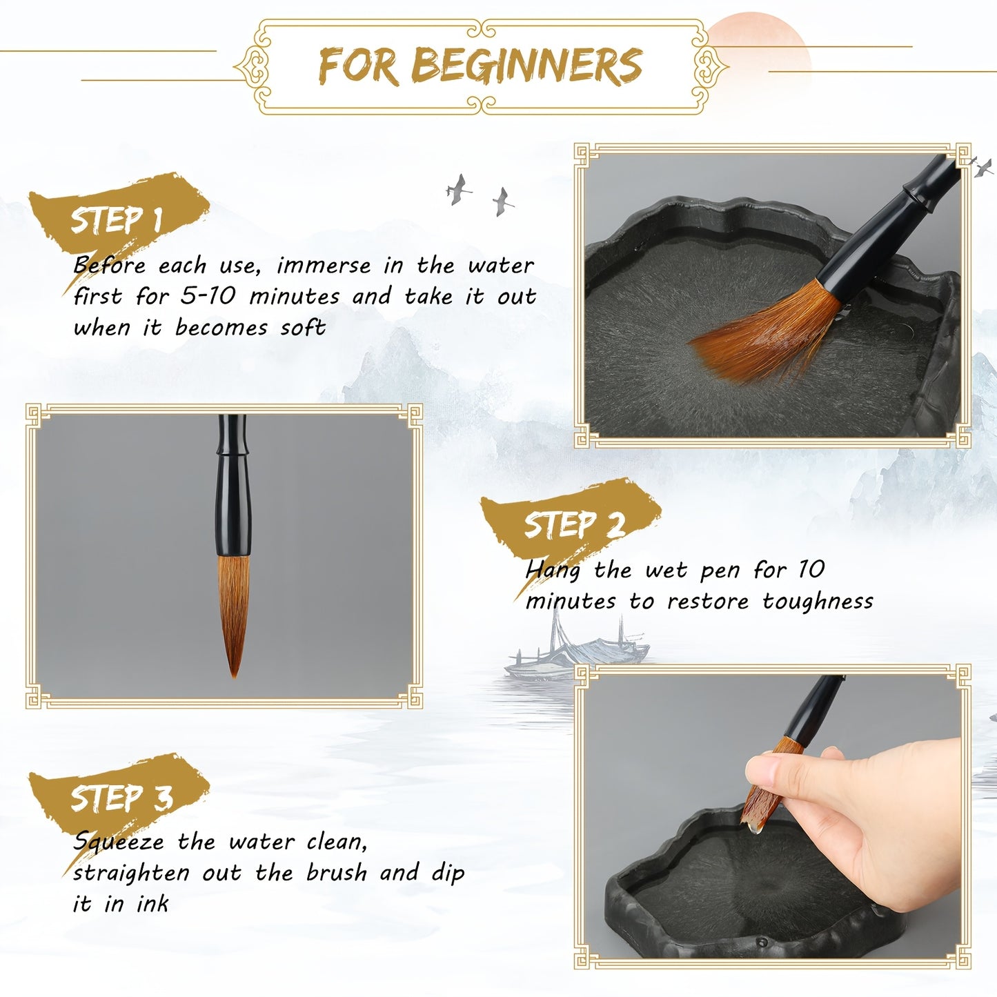 [Artistic Kanji Brushes] 12pcs Chinese Calligraphy Brushes Set - Watercolor Painting Writing Brushes with Roll-up Holder