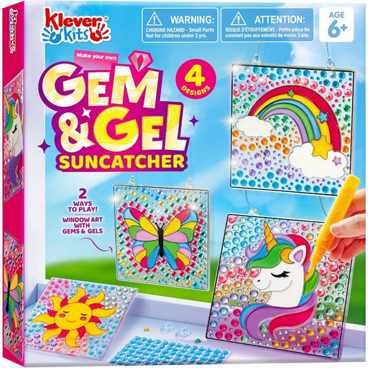 2-in-1 Gems and Gels Suncatcher, 4pcs Window Art, 2 Ways to Play Diamond and Gels, Arts & Crafts Toys for Boys Girls, Christmas Birthday Gifts for Youngsters Age 6 and Up