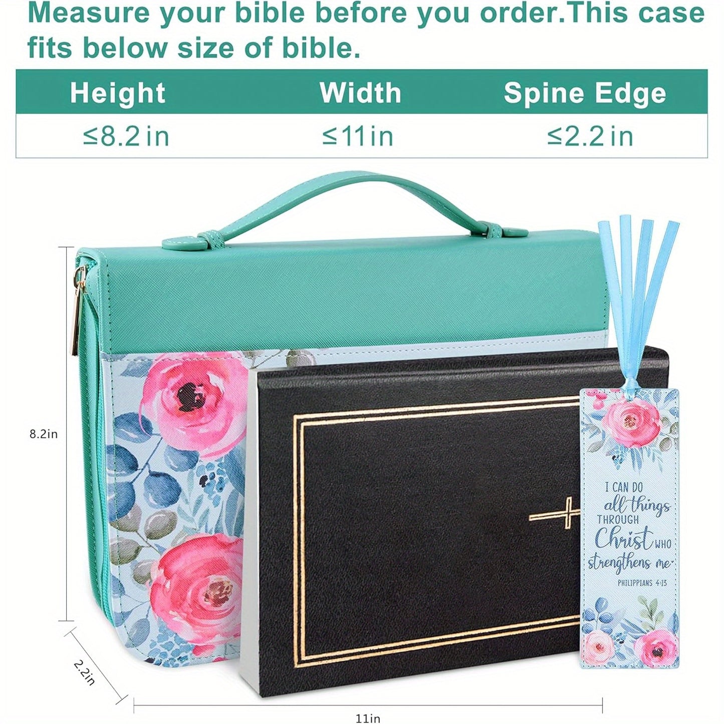 Bible Covers for Women, Bible Case Set with Notebook and Bookmark, Leather Bible Cover, Bible Carrying Case for Woman Lady Bible Bag, Christmas Gift for Mother, 11x8.2x2.2 in, Blue