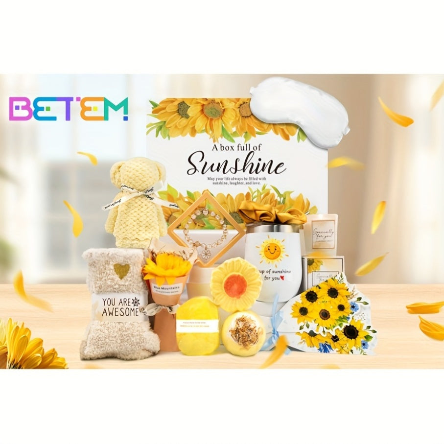 [Sunflower Spa Gifts Box] Unique Relaxation Spa Gifts Box - Sunflower Self Care Package for Women, Her, Sister, Mom, Best Friends - Birthday, Christmas, Get Well Soon Sympathy Gifts