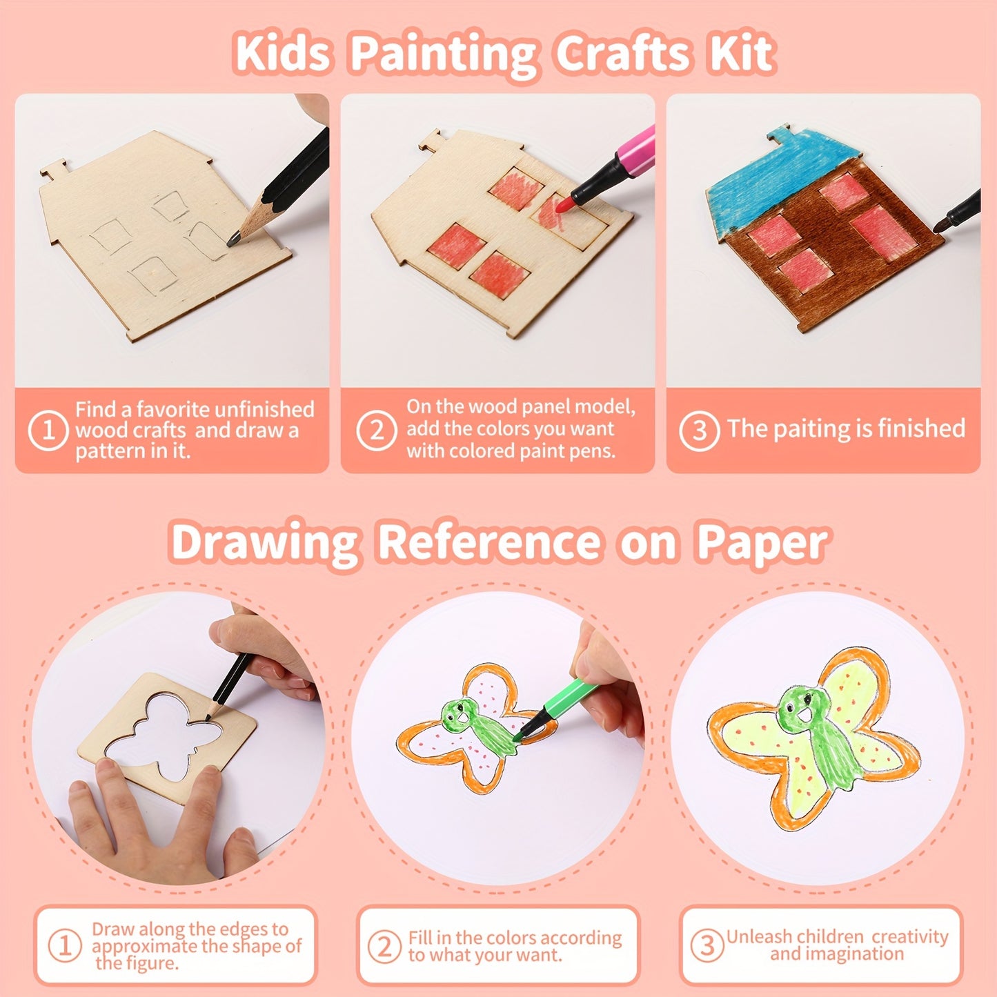 Easter Gifts 60pcs Wooden Drawing Stencils Kit, Drawing Board Toys Coloring Puzzle Arts Crafts Set, Educational Toys Christmas Gift
