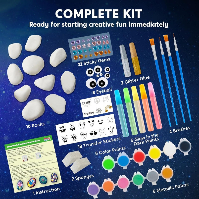1 Set JOYIN Rock Painting Kit- Glow in The Dark Rock Kit, Arts and Crafts for Kids Ages 6-12, Art Supplies Toy, Kids Craft Paint Kits, Arts & Crafts for Boys Girls Birthday Party Gift Toy